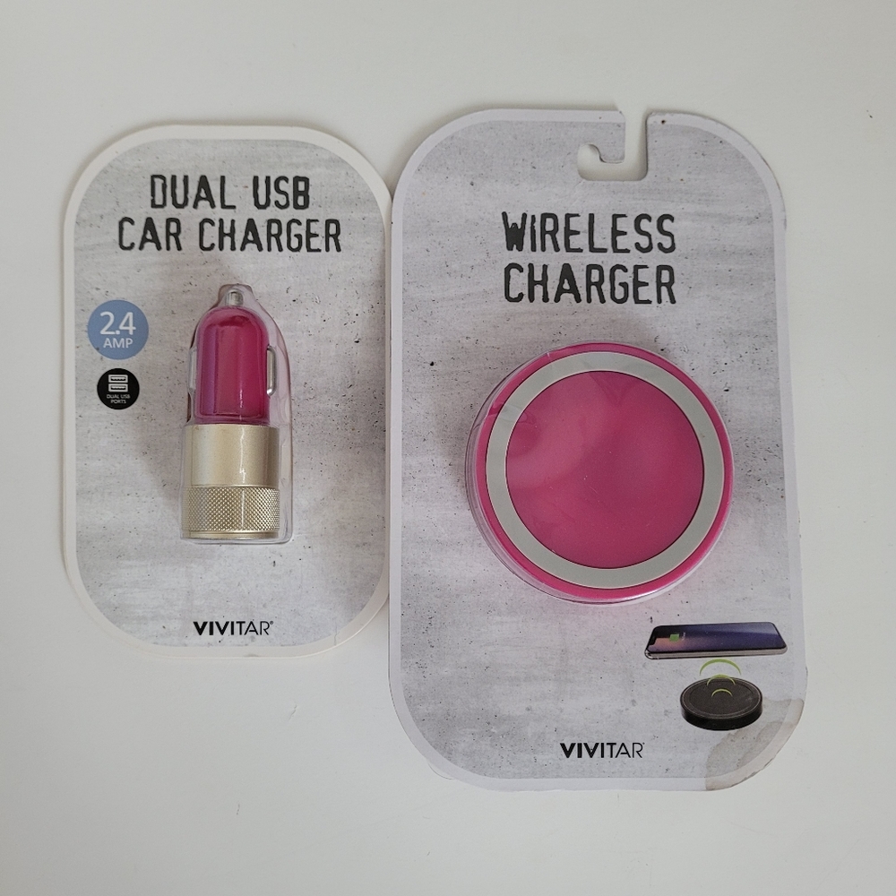 Pink wireless charger and dual car charger